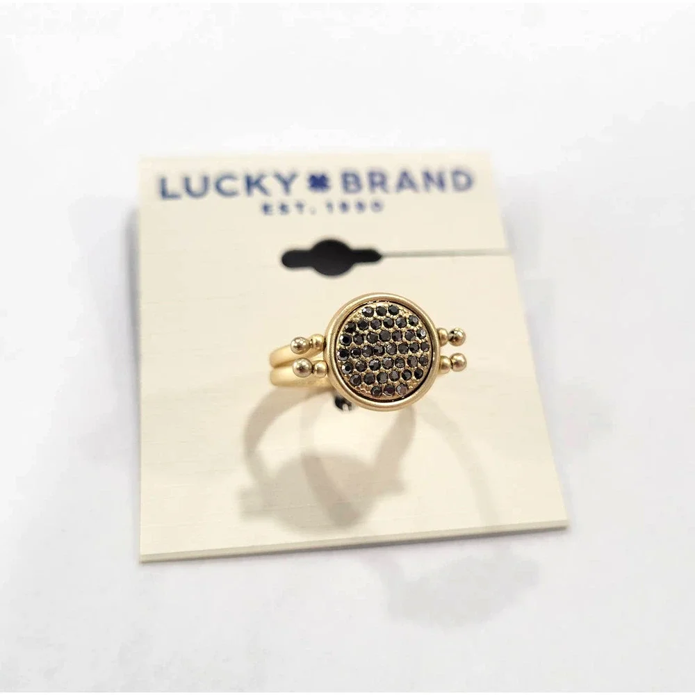 Lucky Brand Gold-Tone Pave Circle Statement Ring NWT Size 7